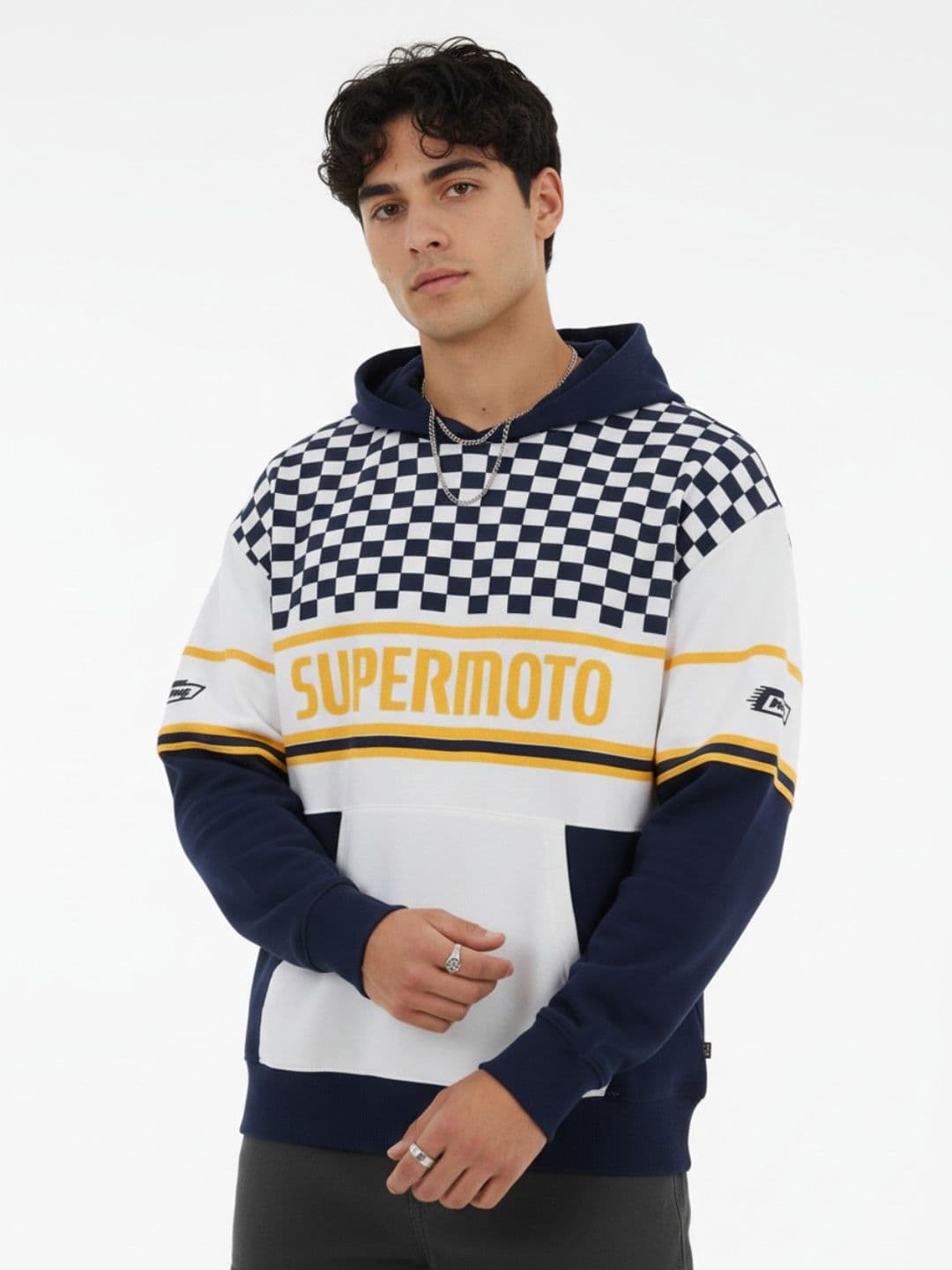 glitchez Checked Typography Hooded Sweatshirt - view 1