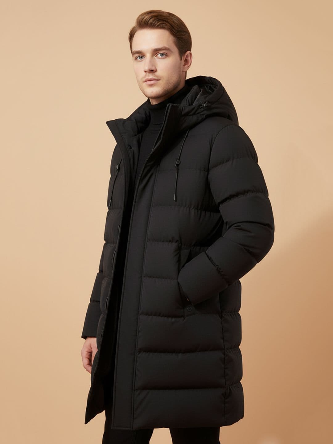 Mast & Harbour Men Polyester Longline Puffer Jacket with Patchwork - view 1