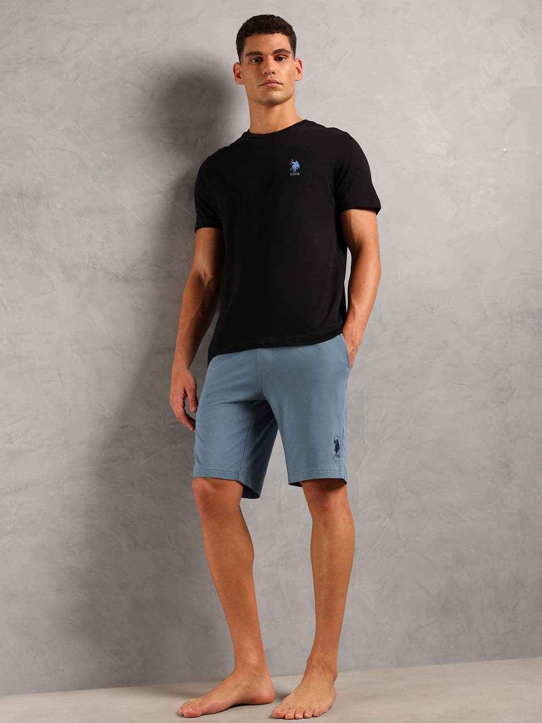 U.S. Polo Assn. Men Solid Mid-Rise Pure Cotton T-Shirt & Shorts - view 1