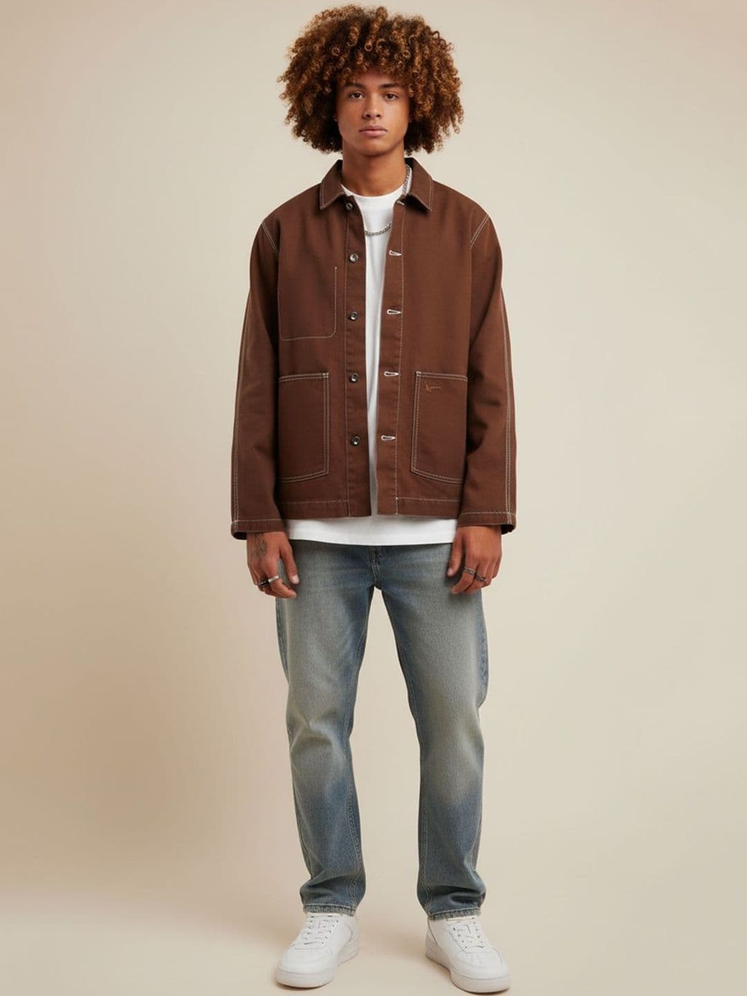 Mast & Harbour Spread Collar Long Sleeves Cotton Denim Jacket - view 1