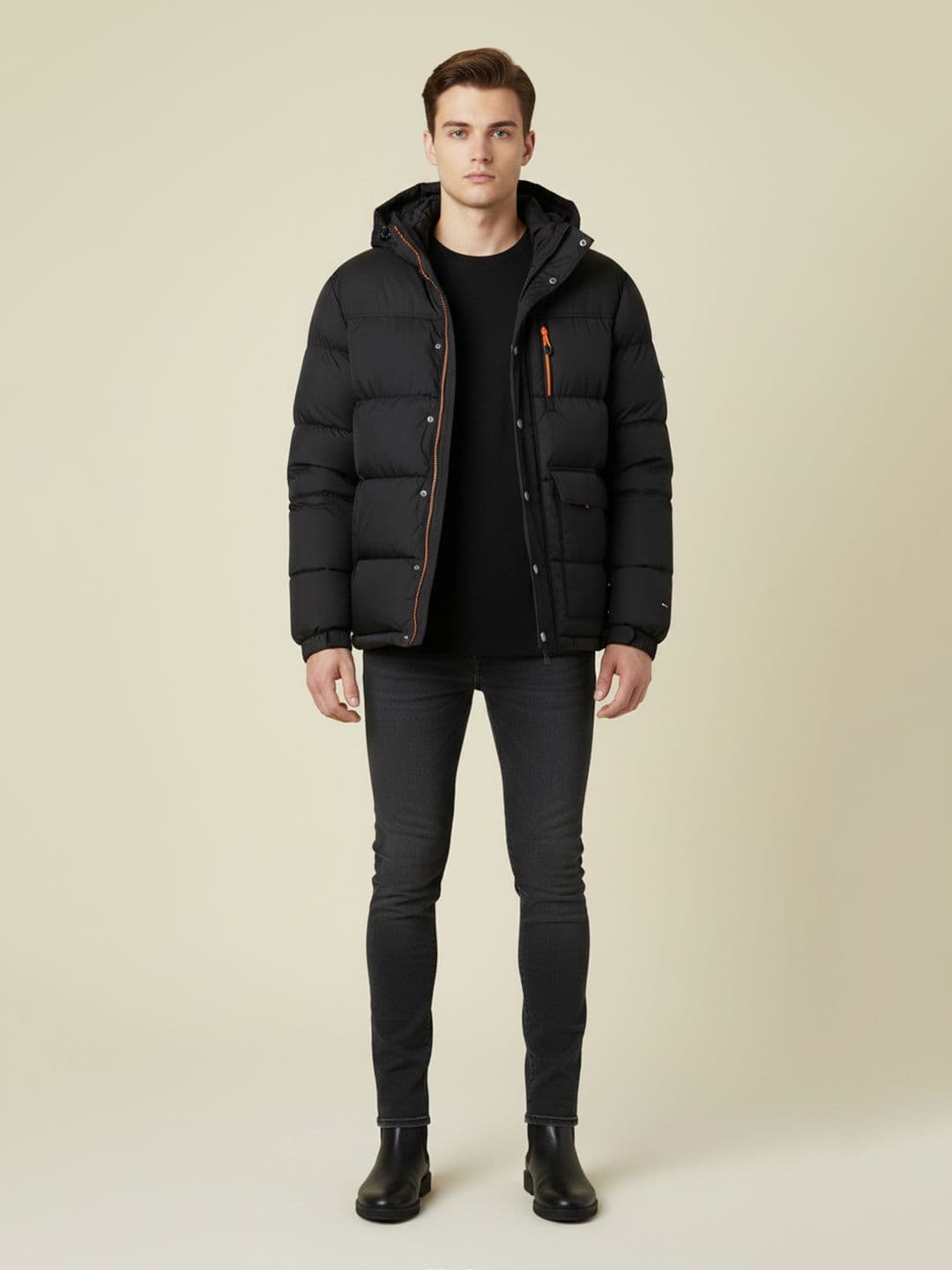 Mast & Harbour Men Hooded Puffer Jacket with Patchwork - view 1