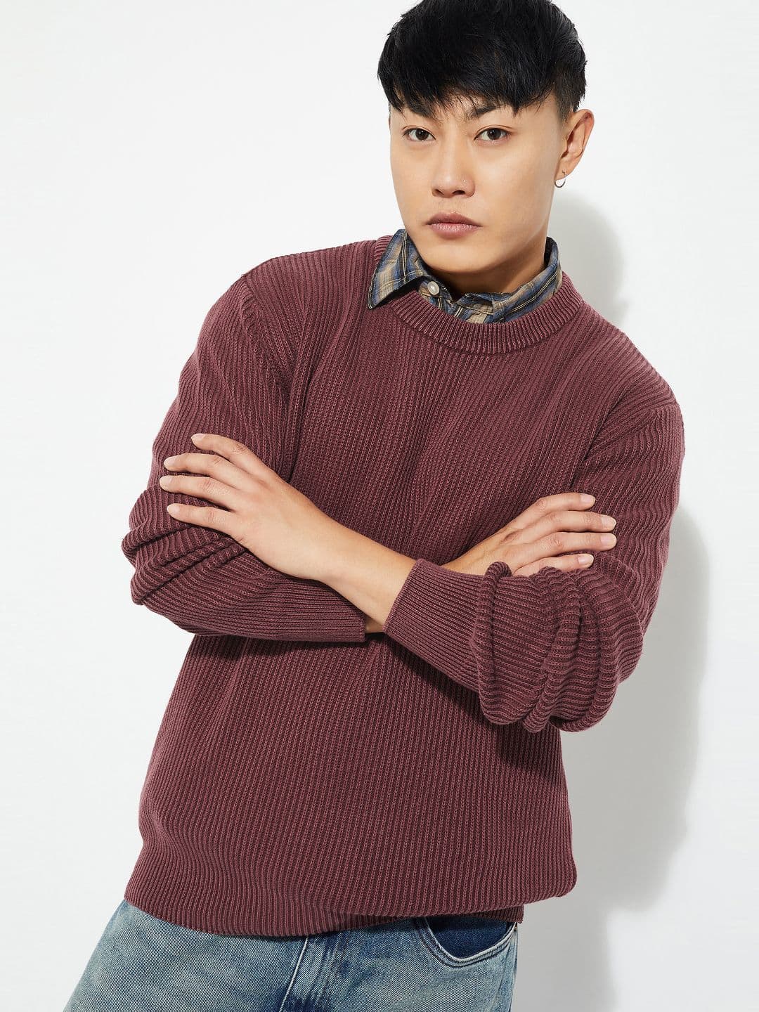 max Men Ribbed Mock Collar Long Sleeves Pullover - view 1