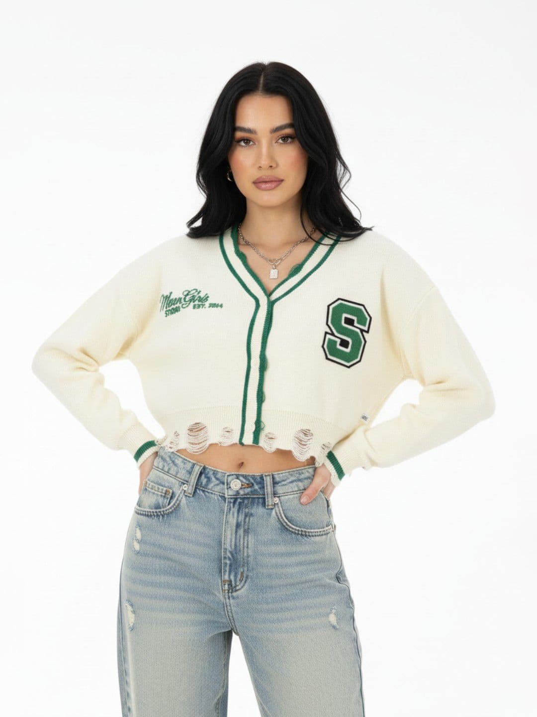 glitchez Distressed Contrast Panel & Applique Cardigan - view 1
