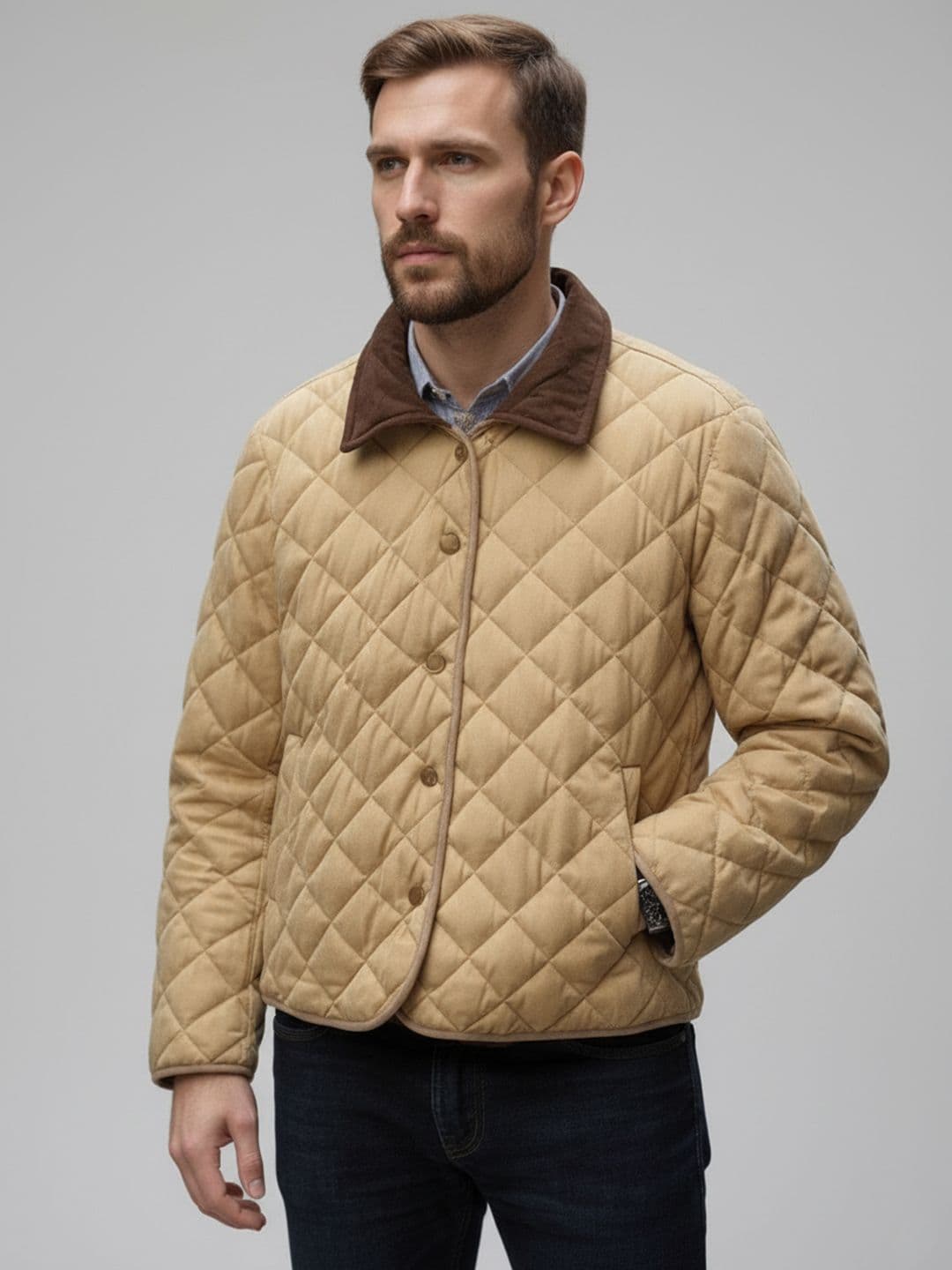Mast & Harbour Men Spread Collar Solid Quilted Jacket - view 1
