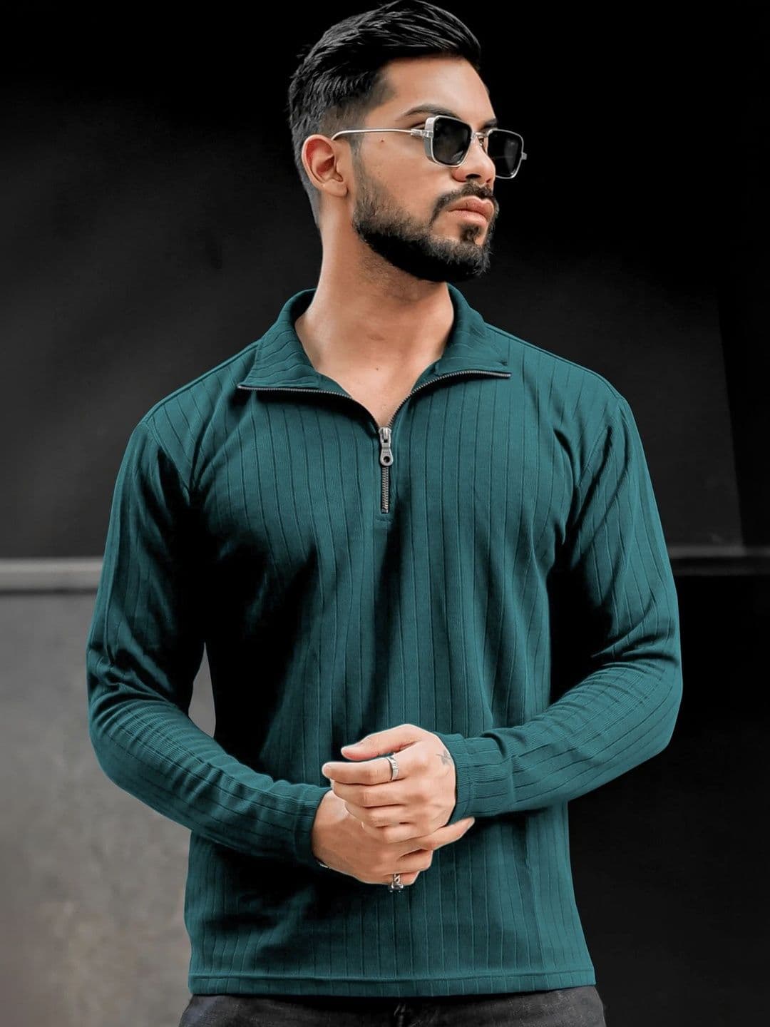 KAJARU Men Self Design Polo Collar Zipper T-shirt - view 1