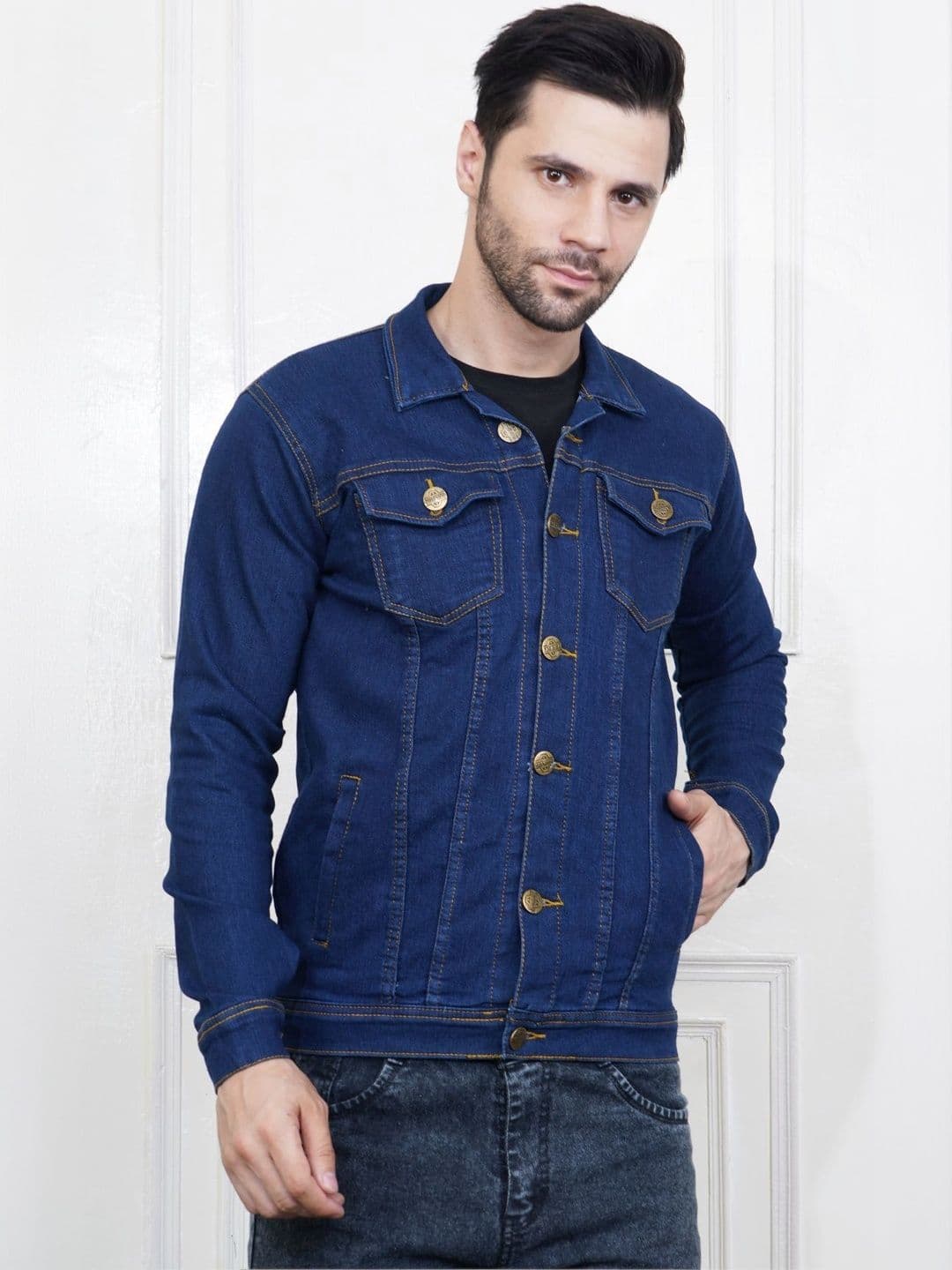 SZN Men Checked Outdoor Denim Jacket with Patchwork - view 1