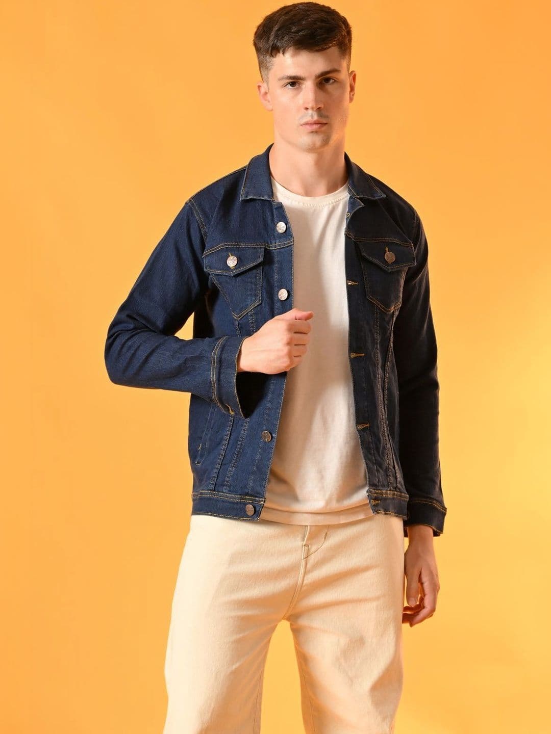 SZN Men Checked Outdoor Denim Jacket with Embroidered - view 1