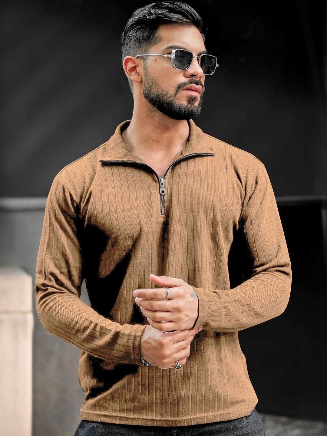 KAJARU Men Self Design Regular Fit Polo Collar Long Sleeves T-shirt - view 1