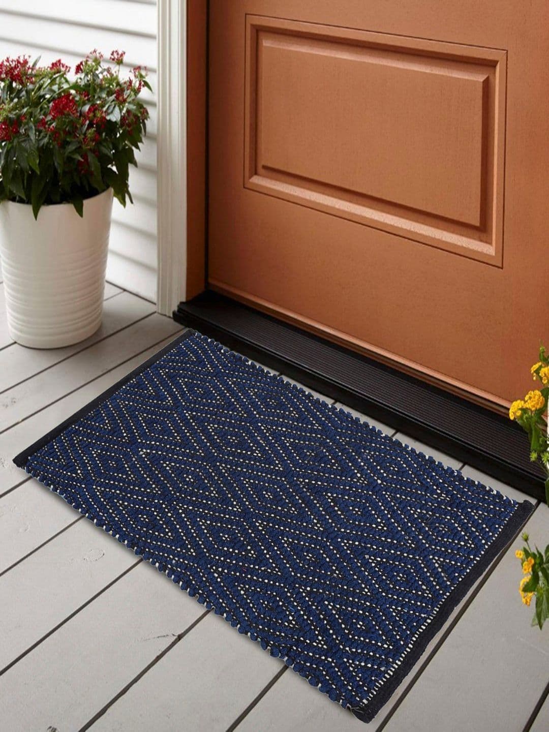 Status Blue Woven Design Cotton Anti-Slip Doormats- 38 X 58 CM - view 1