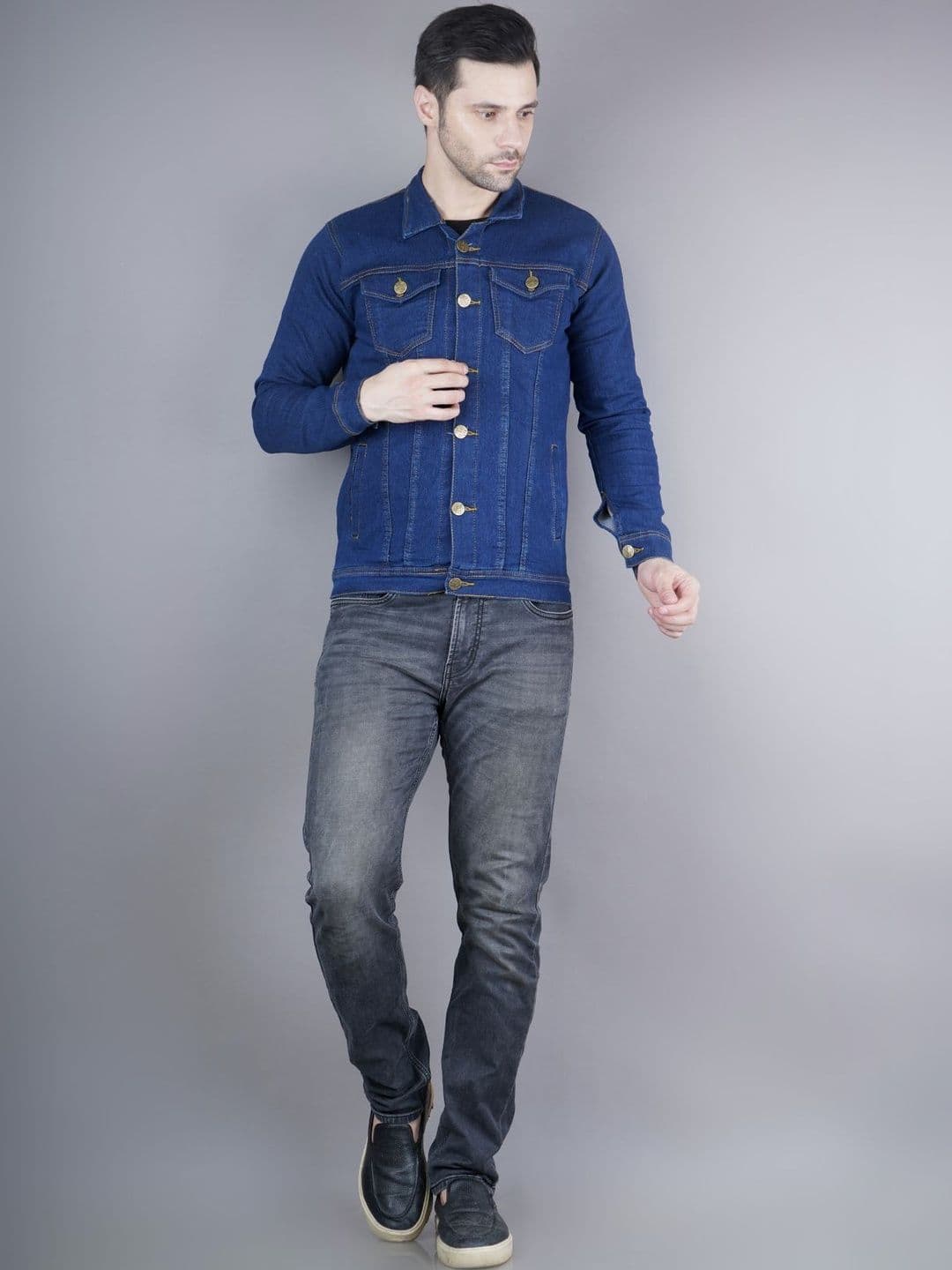 SZN Men Solid Casual Denim Jacket with Patchwork - view 1