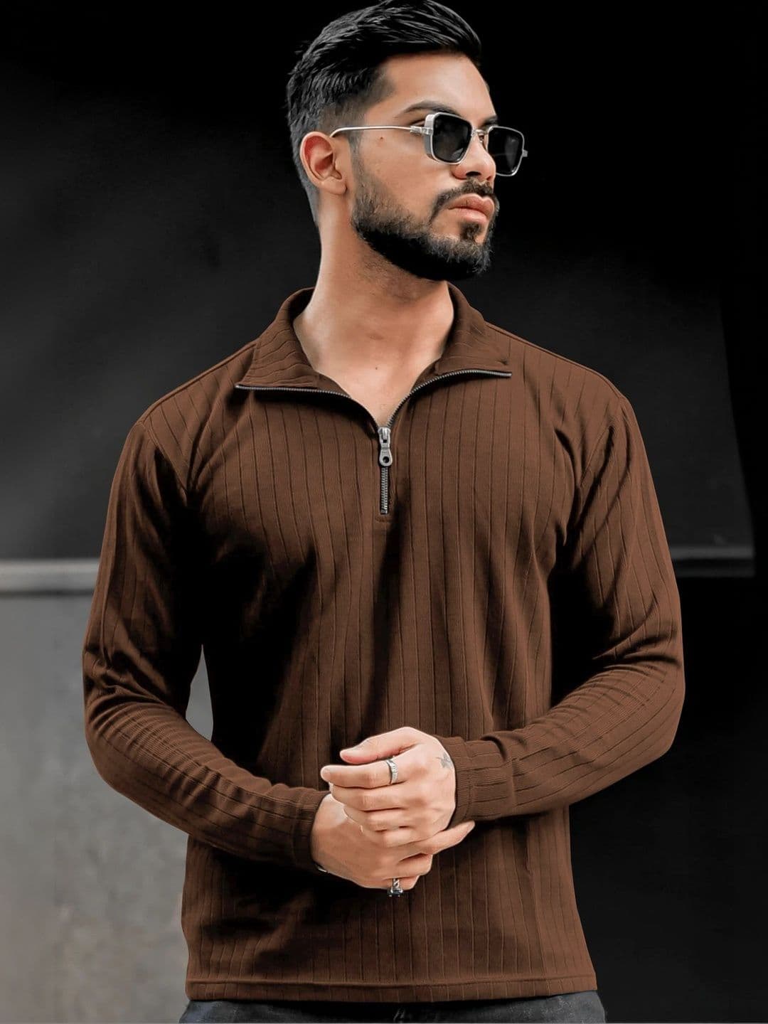KAJARU Men Regular Fit Striped Self Design Long Sleeve Polo Collar T-shirt - view 1