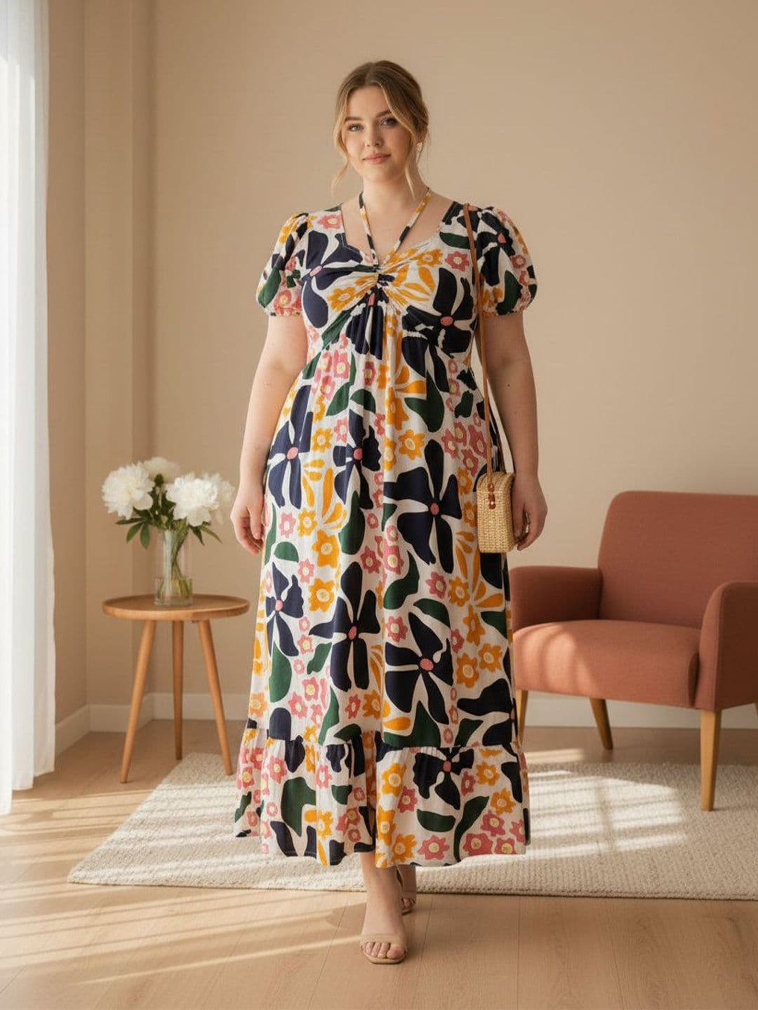 U&F Beyond Floral Print Puff Sleeve Maxi Dress - view 1