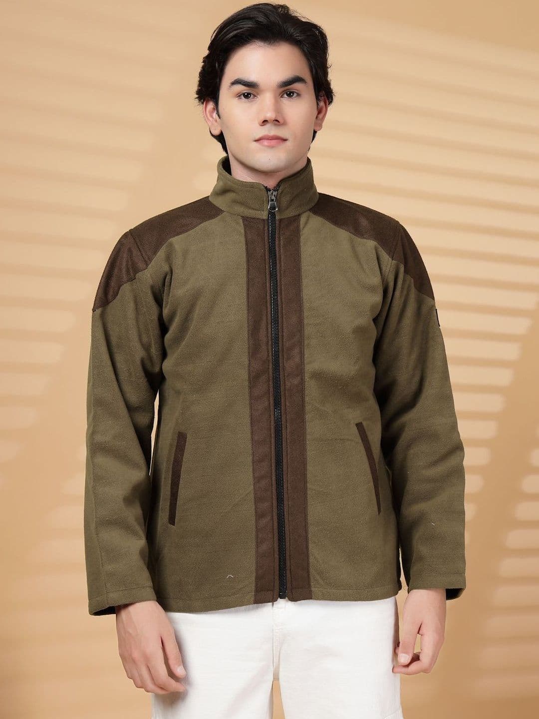 KLOTTHE Brown Stand Collar Heavy Winter Bomber Jacket - view 1