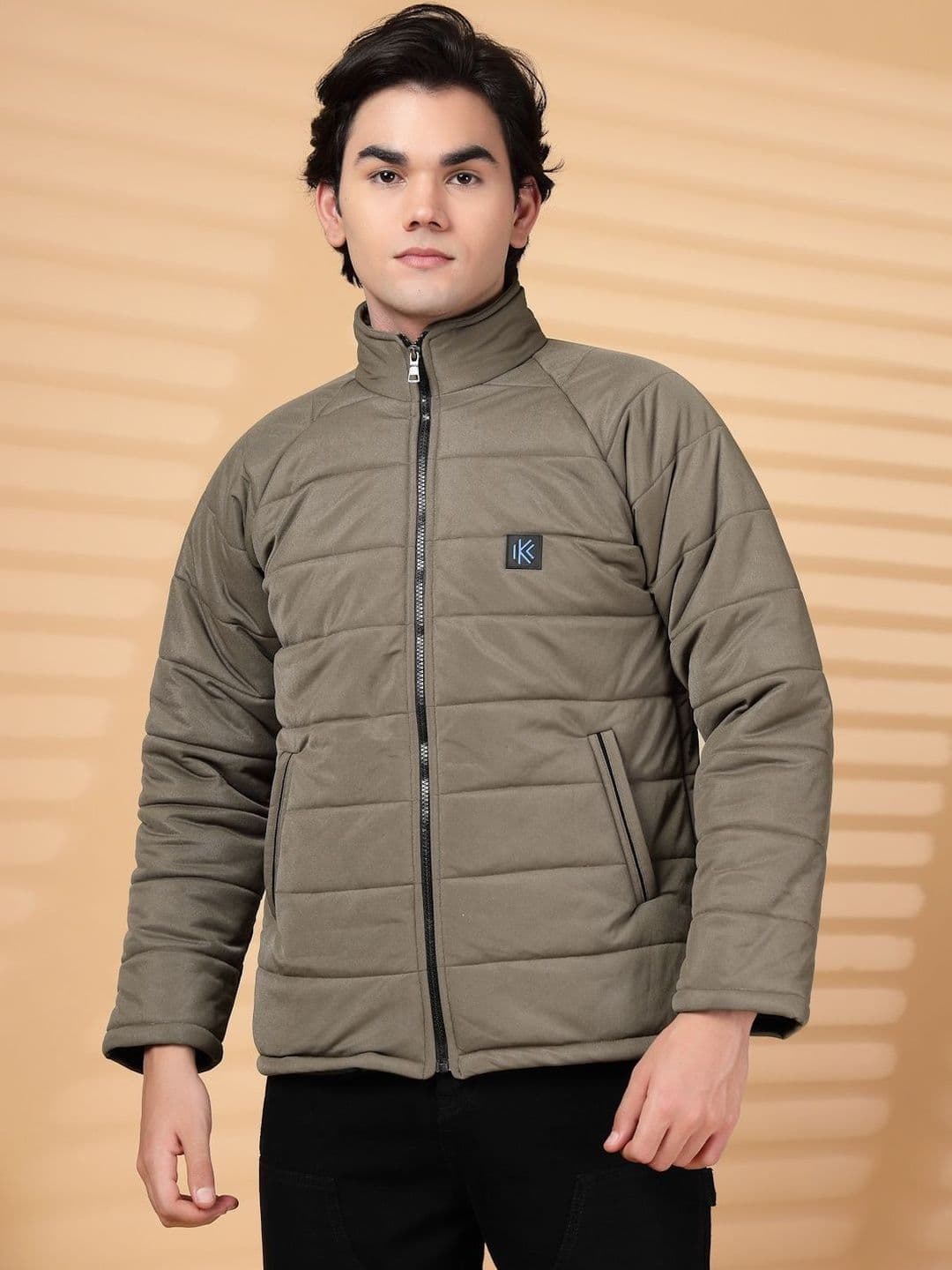 KLOTTHE Brown Stand Collar Heavy Winter Bomber Jacket - view 1