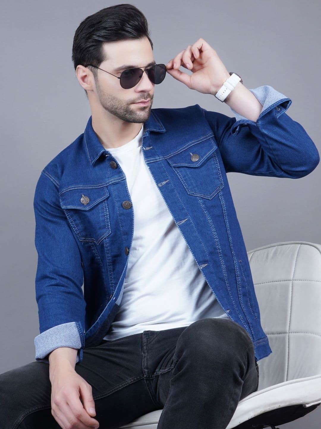 SZN Men Colourblocked Outdoor Denim Jacket with Patchwork - view 1