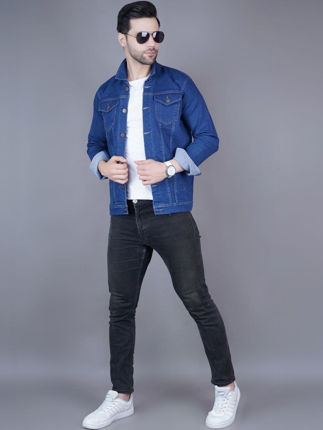 SZN Men Colourblocked Outdoor Denim Jacket with Patchwork - view 1
