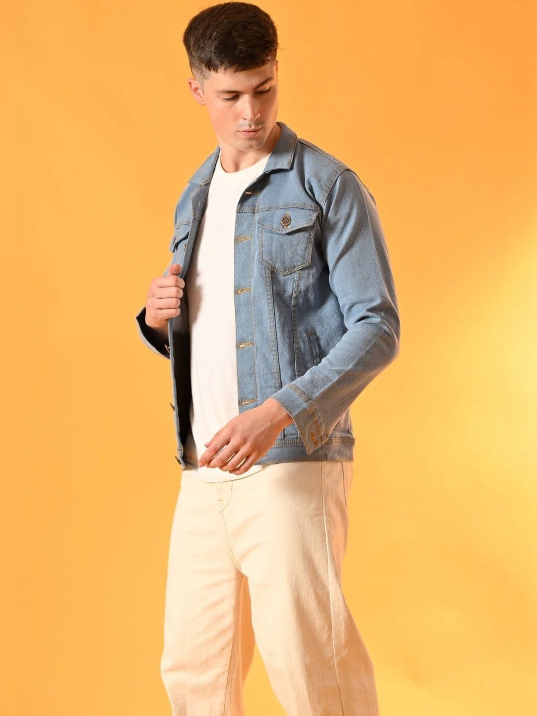 SZN Men Striped Outdoor Denim Jacket with Patchwork - view 1