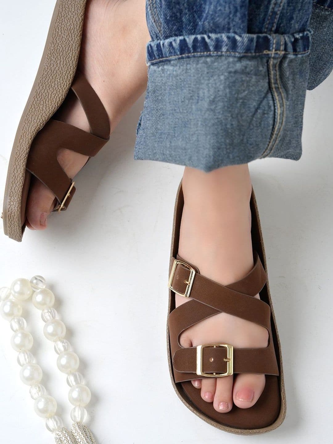 Shoetopia Women Open Toe Flats with Buckles - view 1