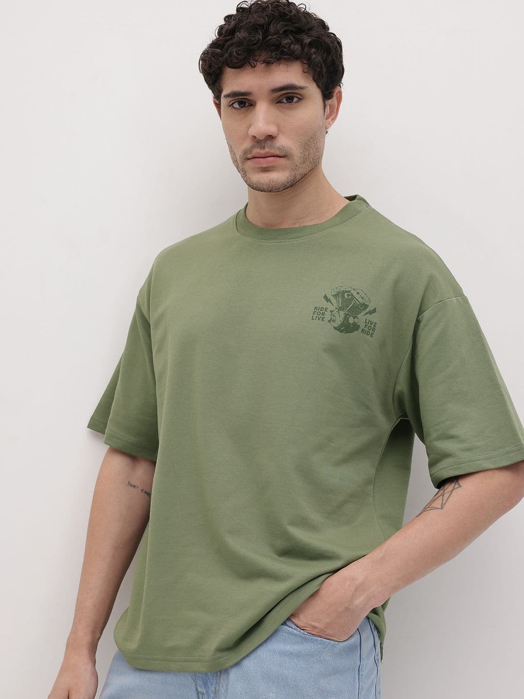 The Roadster Life Co. Graphic Printed Round Neck Drop-Shoulder Sleeves Oversized T-shirt - view 1