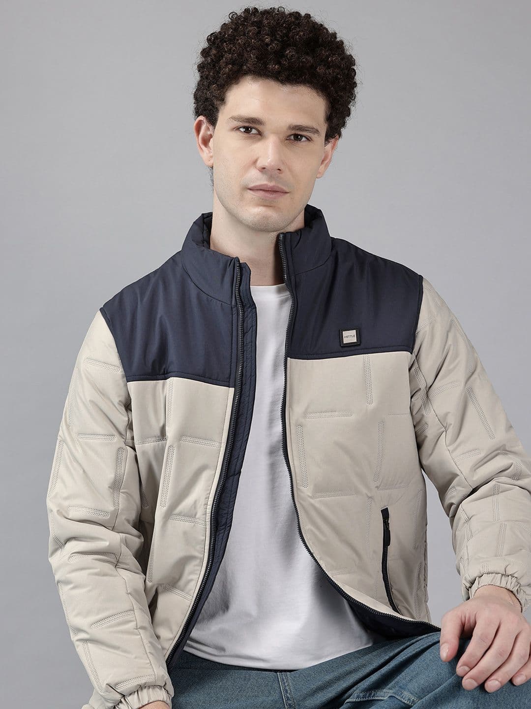 METTLE Colourblocked Stand Collar Padded Jacket - view 1