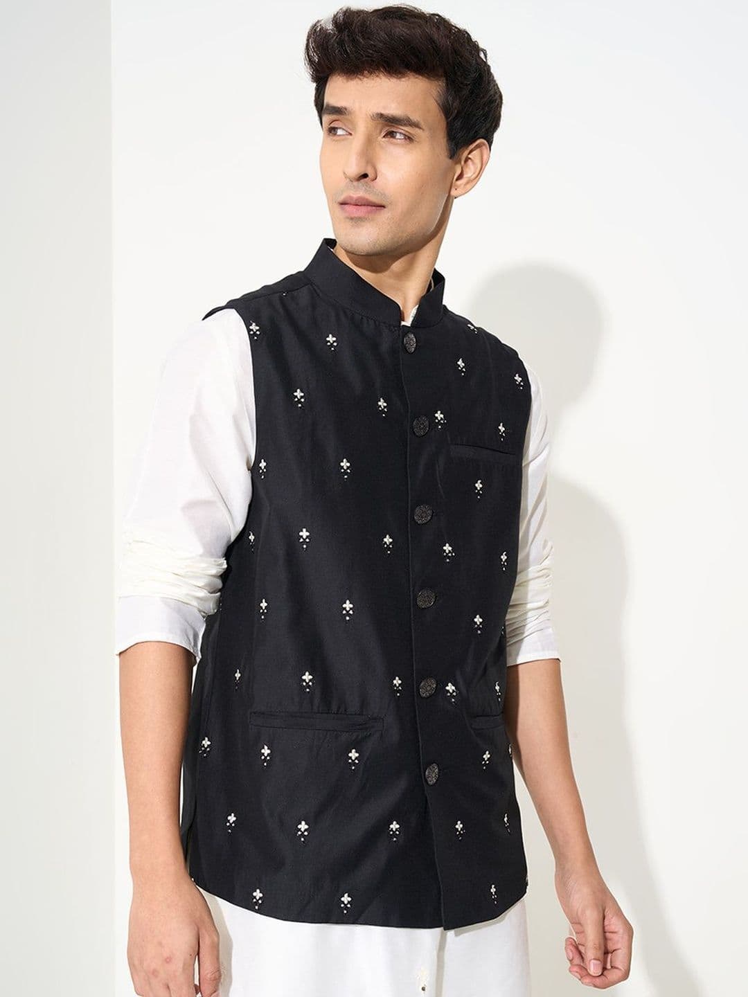 indus route by Pantaloons Embroidered Mandarin Collar Nehru Jacket - view 1