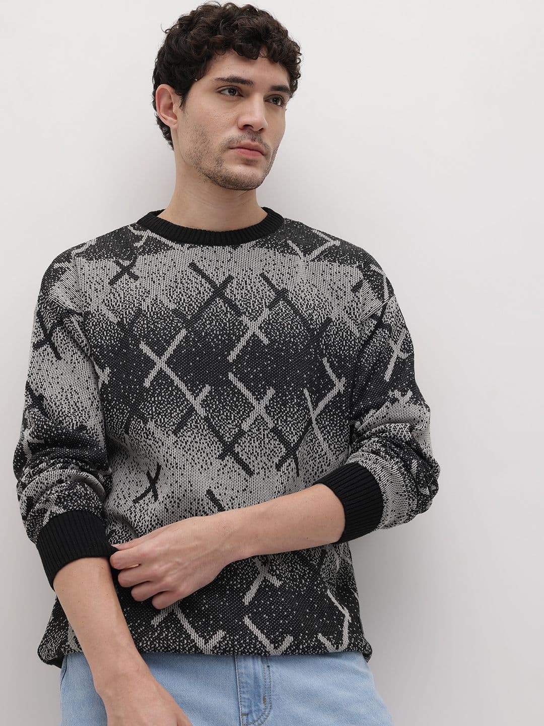 The Roadster Life Co. Geometric Self Design Round Neck Pullover - view 1