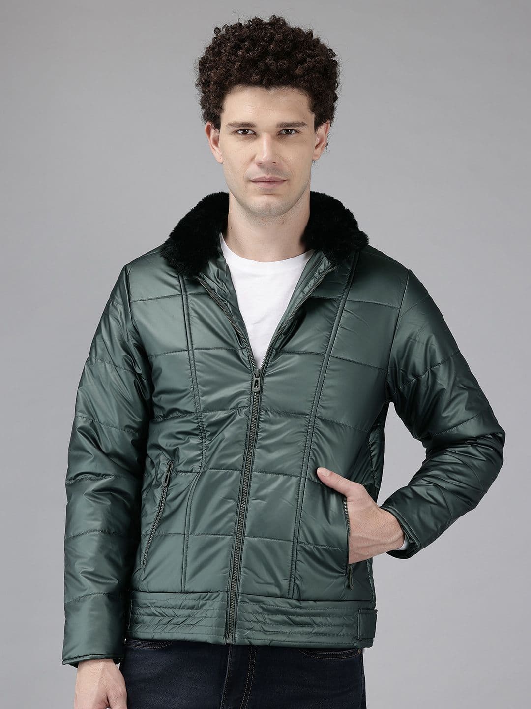 METTLE Mock Collar Padded Jacket With Fur Trim - view 1
