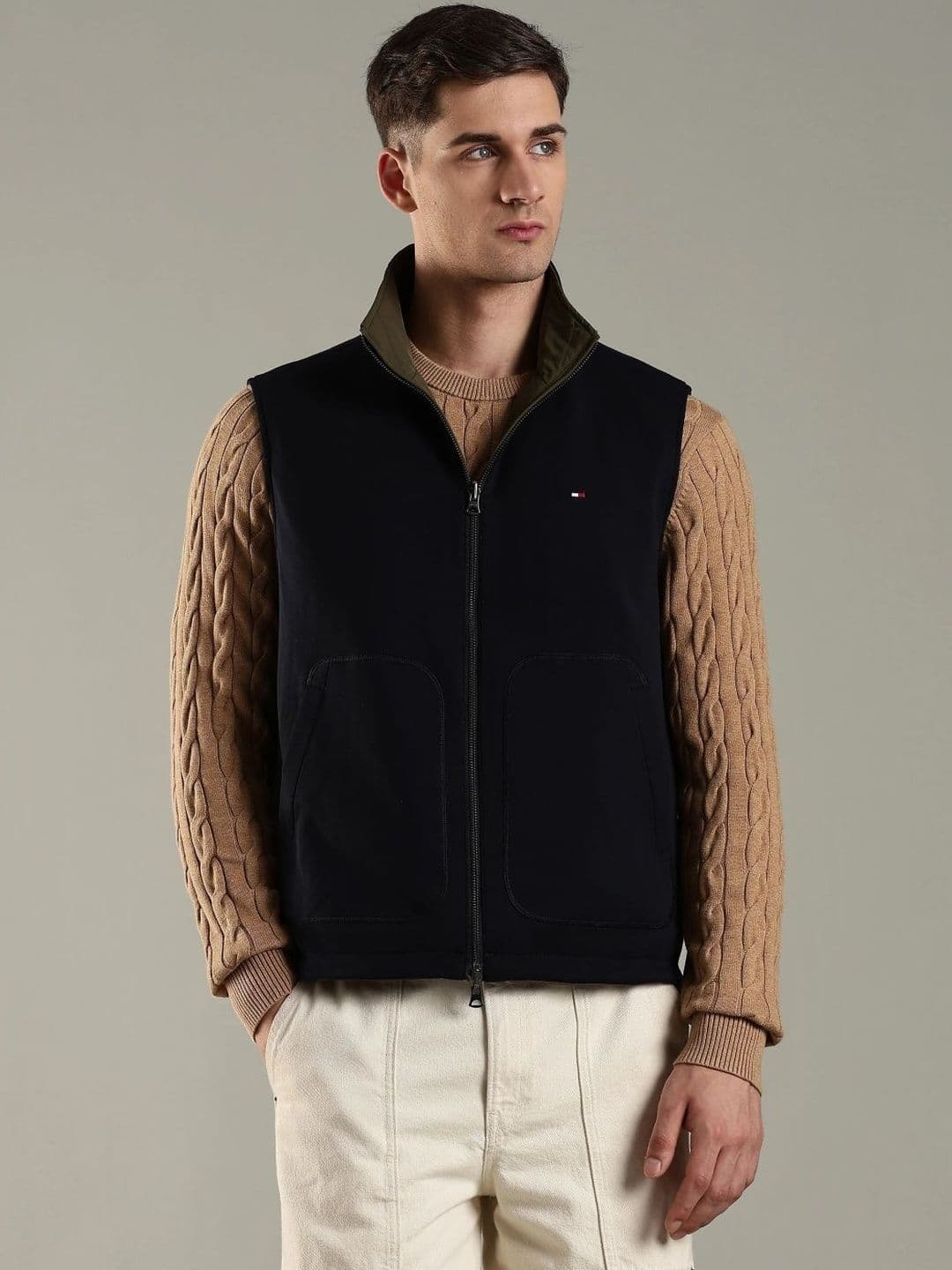 Tommy Hilfiger Stand Collar Reversible Open Front Jacket - view 1