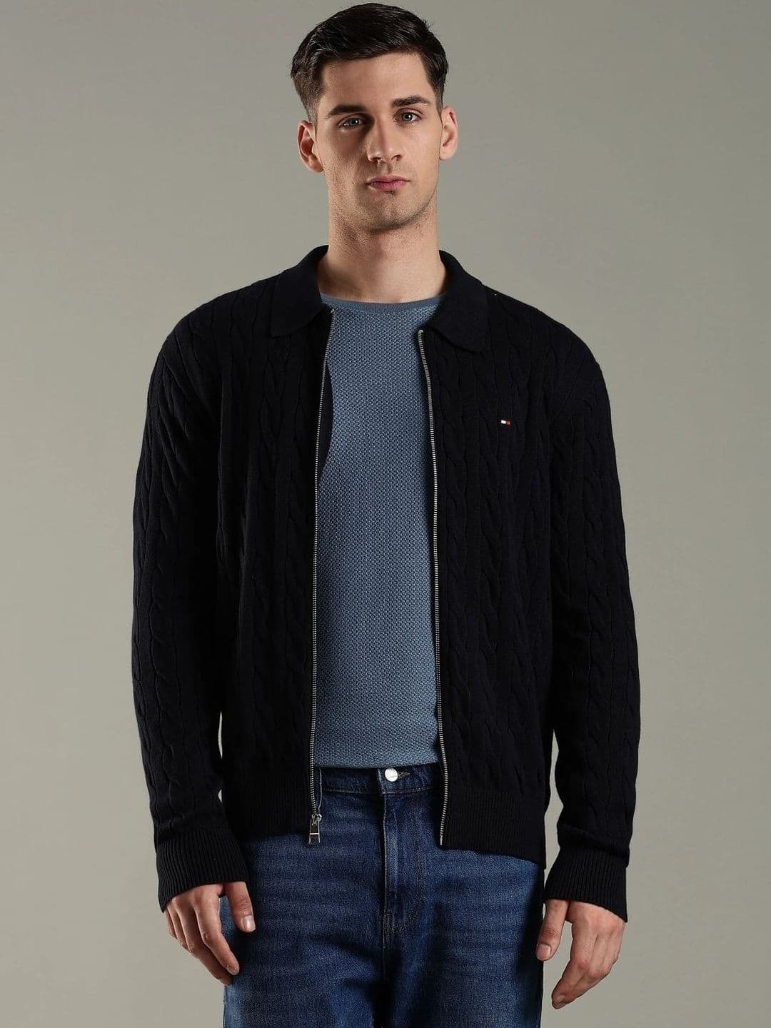 Tommy Hilfiger Spread Collar Pure Cotton Open Front Jacket - view 1