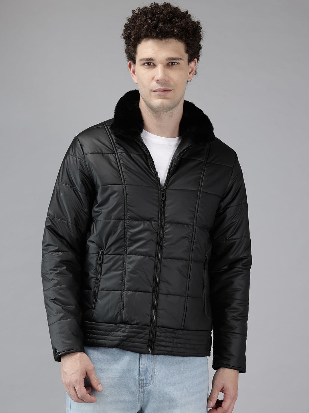 METTLE Mock Collar Padded Jacket With Fur Trim - view 1