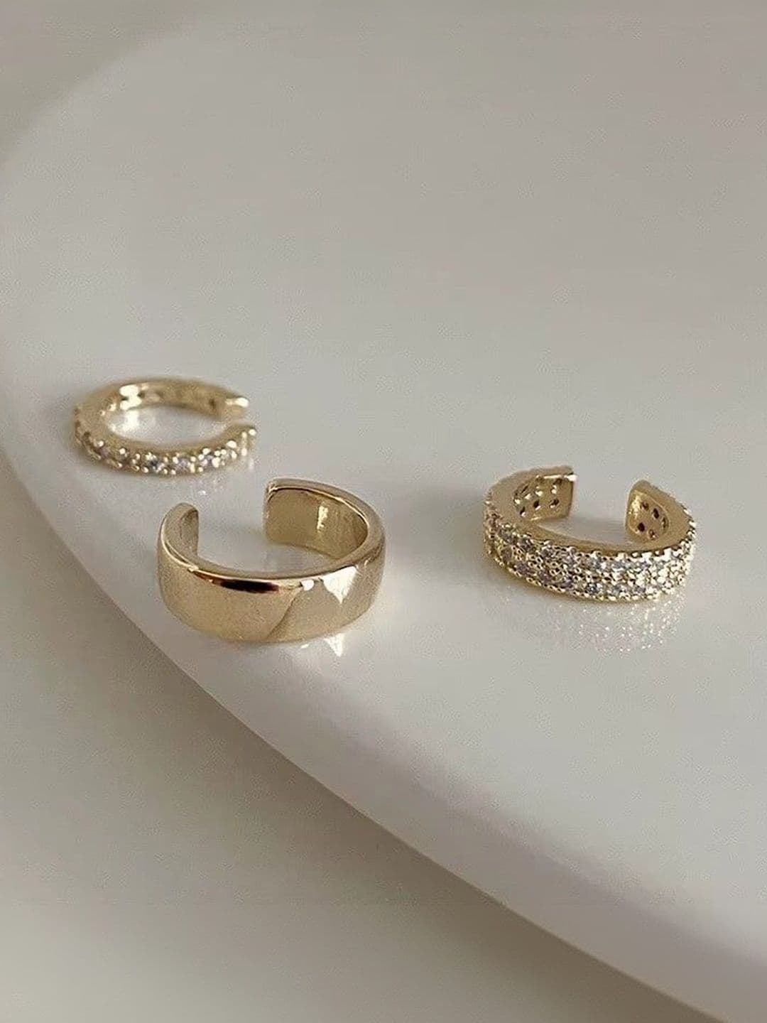 Tiso Set Of 3 Gold Plated American Diamond Studded Semi Circular Ear Cuff Earrings - view 1