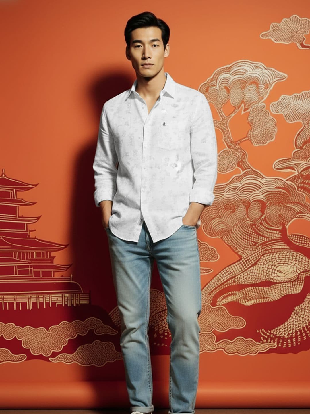 Peter England Casuals Men Self Design Spread Collar Pure Cotton Casual Shirt - view 1