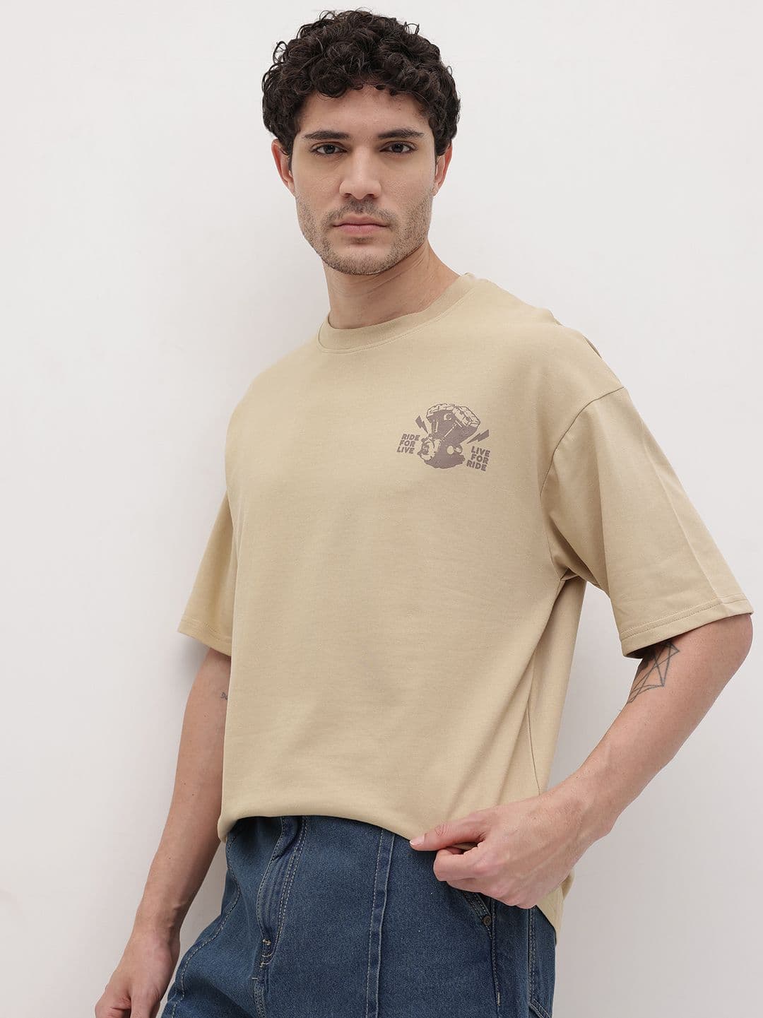 The Roadster Life Co. Graphic Printed Round Neck Drop-Shoulder Sleeves Oversized T-shirt - view 1