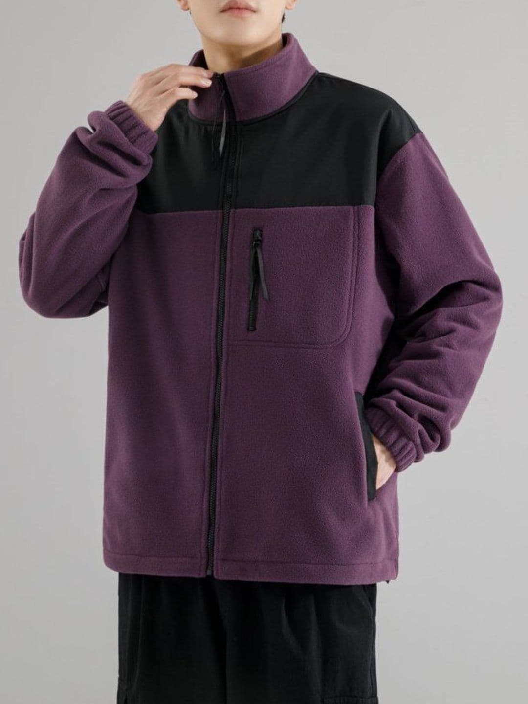Mast & Harbour Stand Collar Colourblocked Longline Sporty Jacket With Patchwork - view 1