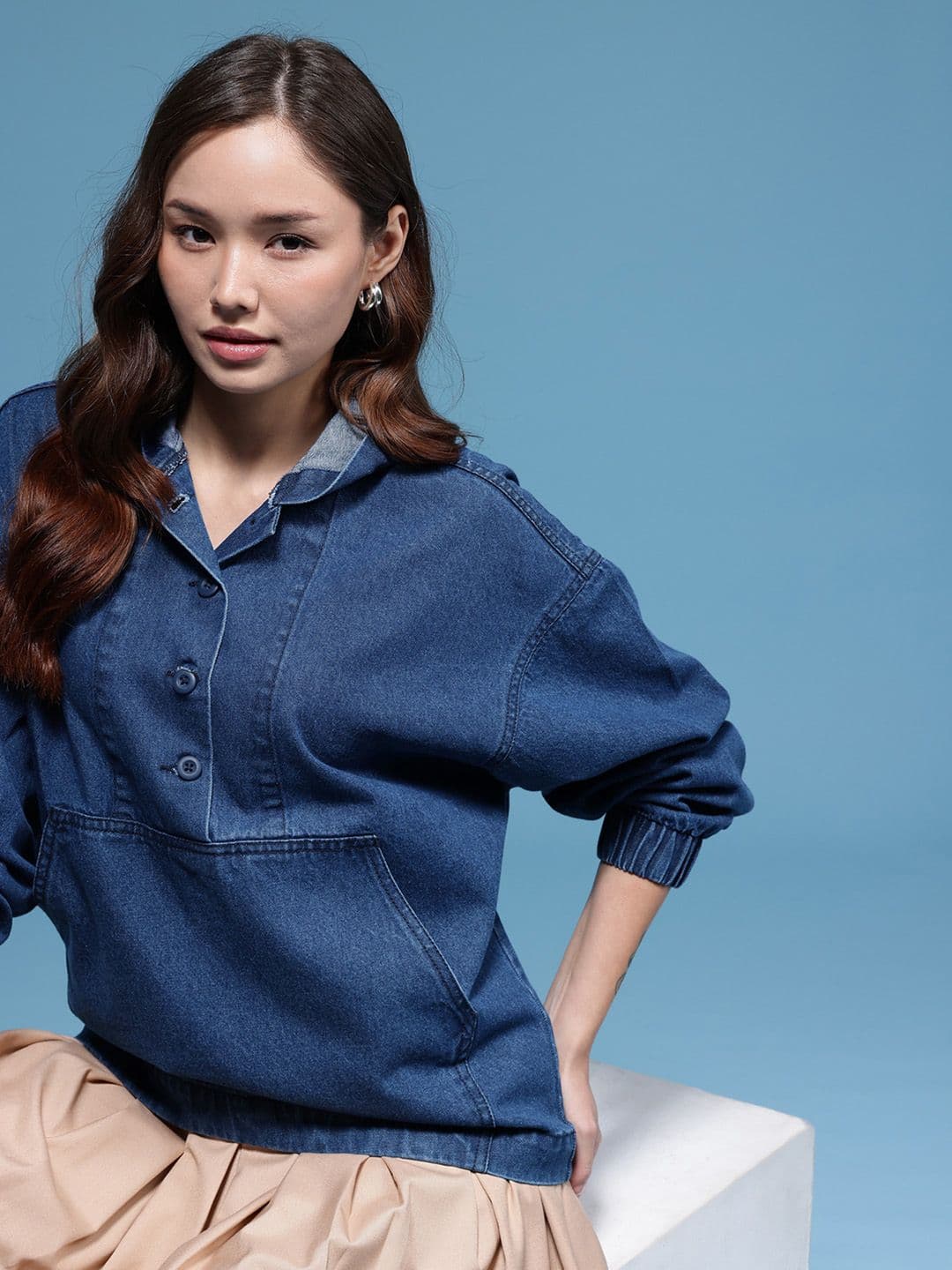 HERE&NOW Pure Cotton Hooded Denim Jacket - view 1