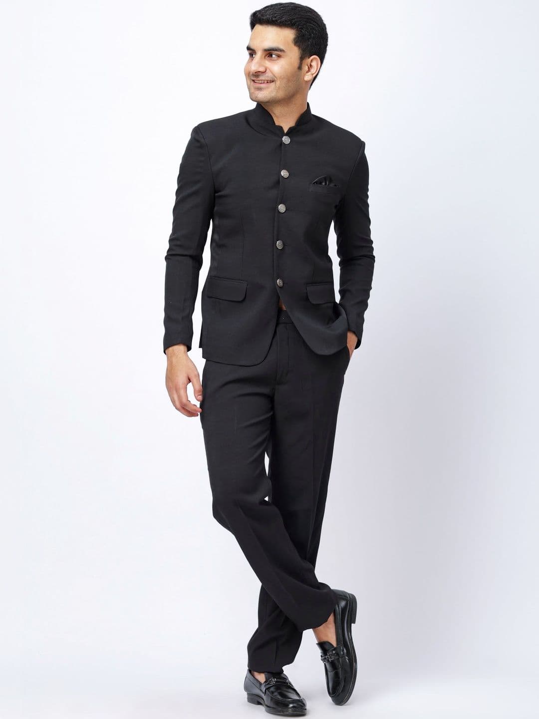 Aesthelia Solid Stand Collar Sherwani Set - view 1