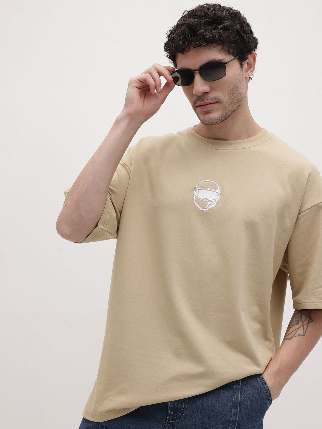 The Roadster Life Co. Applique Detail Round Neck Drop-Shoulder Sleeves Oversized T-shirt - view 1
