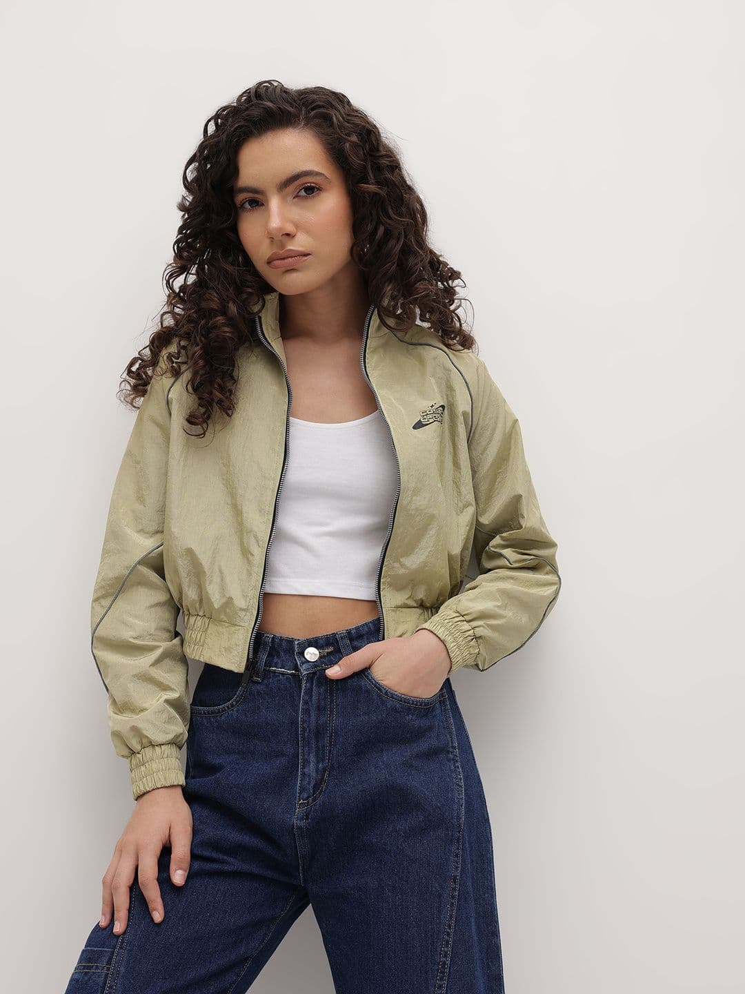 The Roadster Life Co. Mock Collar Cropped Tailored Jacket With Contrast Piping - view 1