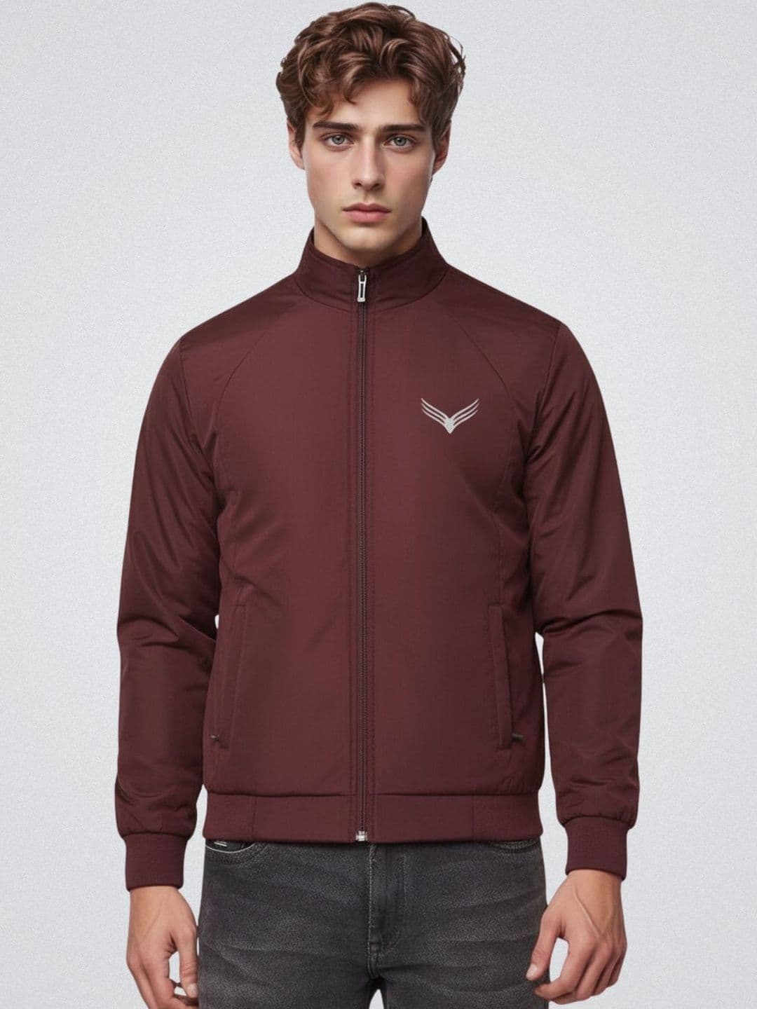 TAZO Men Stand Collar Solid Lightweight Bomber Jacket - view 1