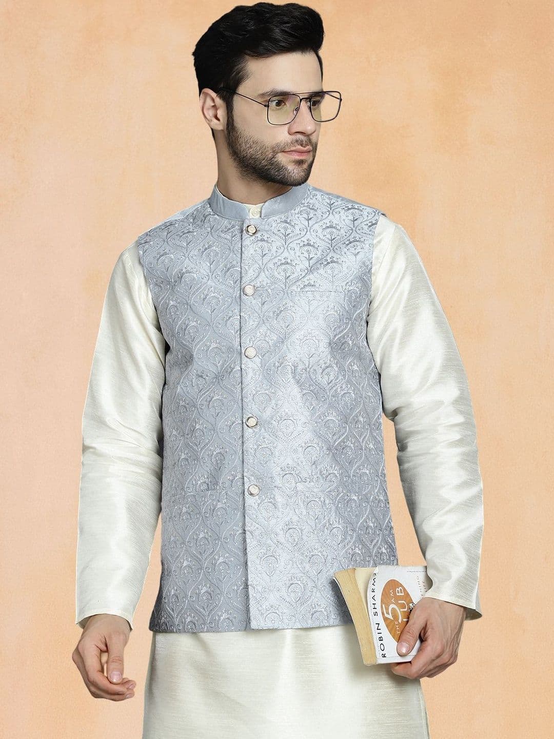 Jompers Men Embroidered Mandarin Collar Nehru Jacket - view 1
