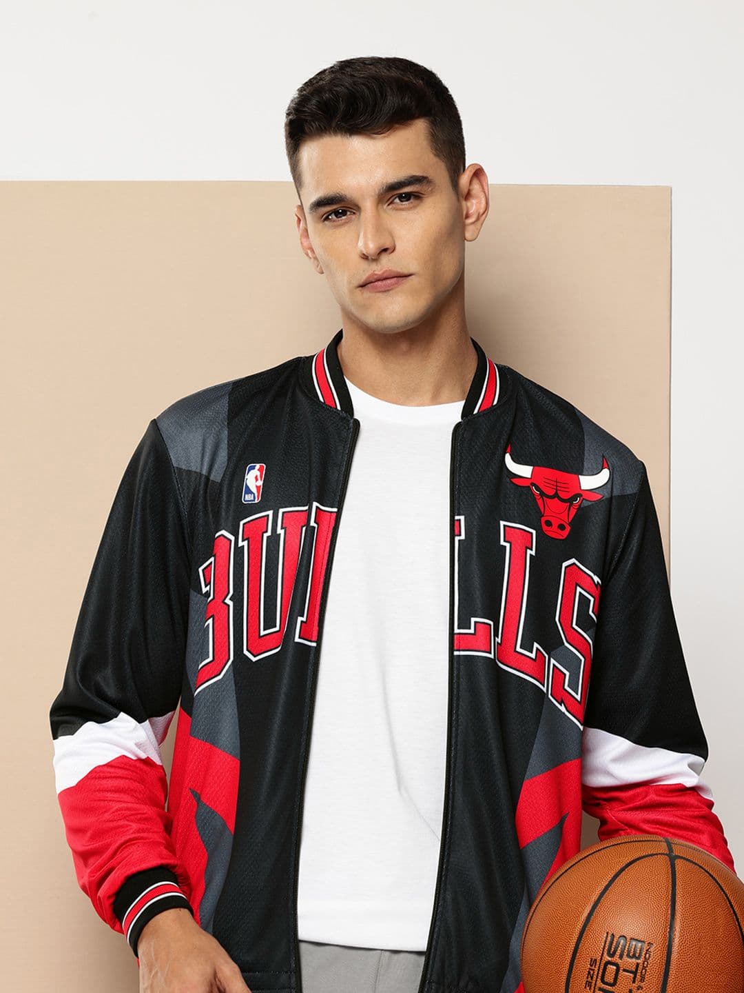 NBA Lightweight Chicago Bulls Printed Mandarin Collar Bomber Jacket - view 1