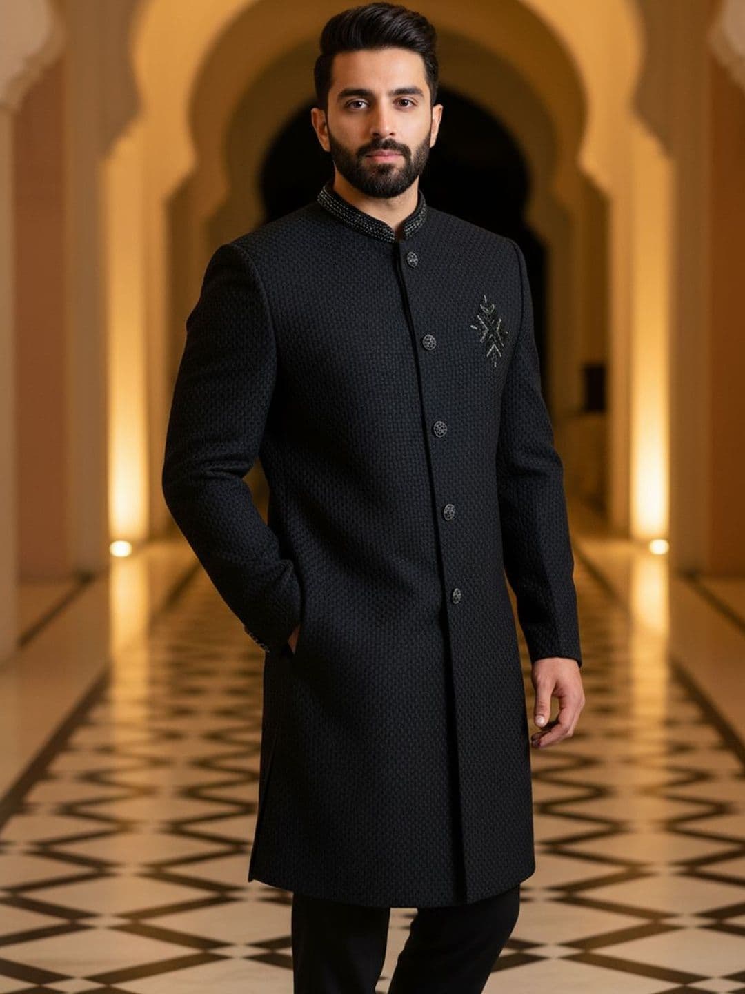 KISAH Men Embellished Indowestern Sherwani & Trouser - view 1
