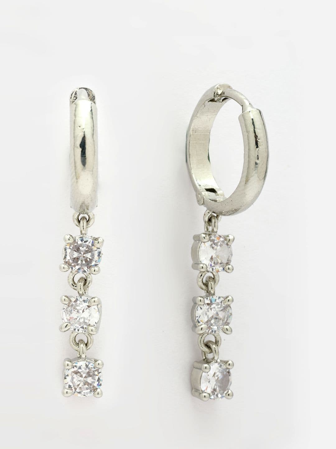 ZENEME Rhodium Plated American Diamond Studded Hoop Earrings - view 1