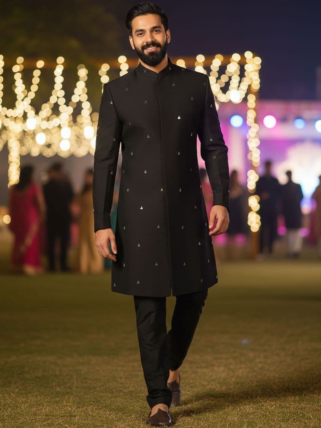KISAH Men Embroidered Indowestern Sherwani Trouser Set - view 1