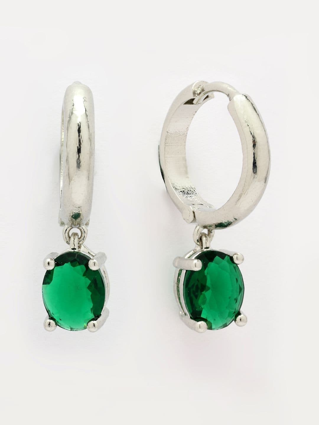 ZENEME Rhodium Plated American Diamond Studded Hoop Earrings - view 1