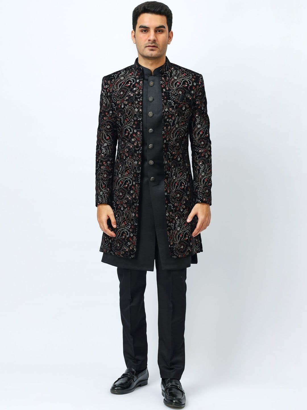 Aesthelia Men Embroidered Mandarin Collar Neck Sherwani - view 1