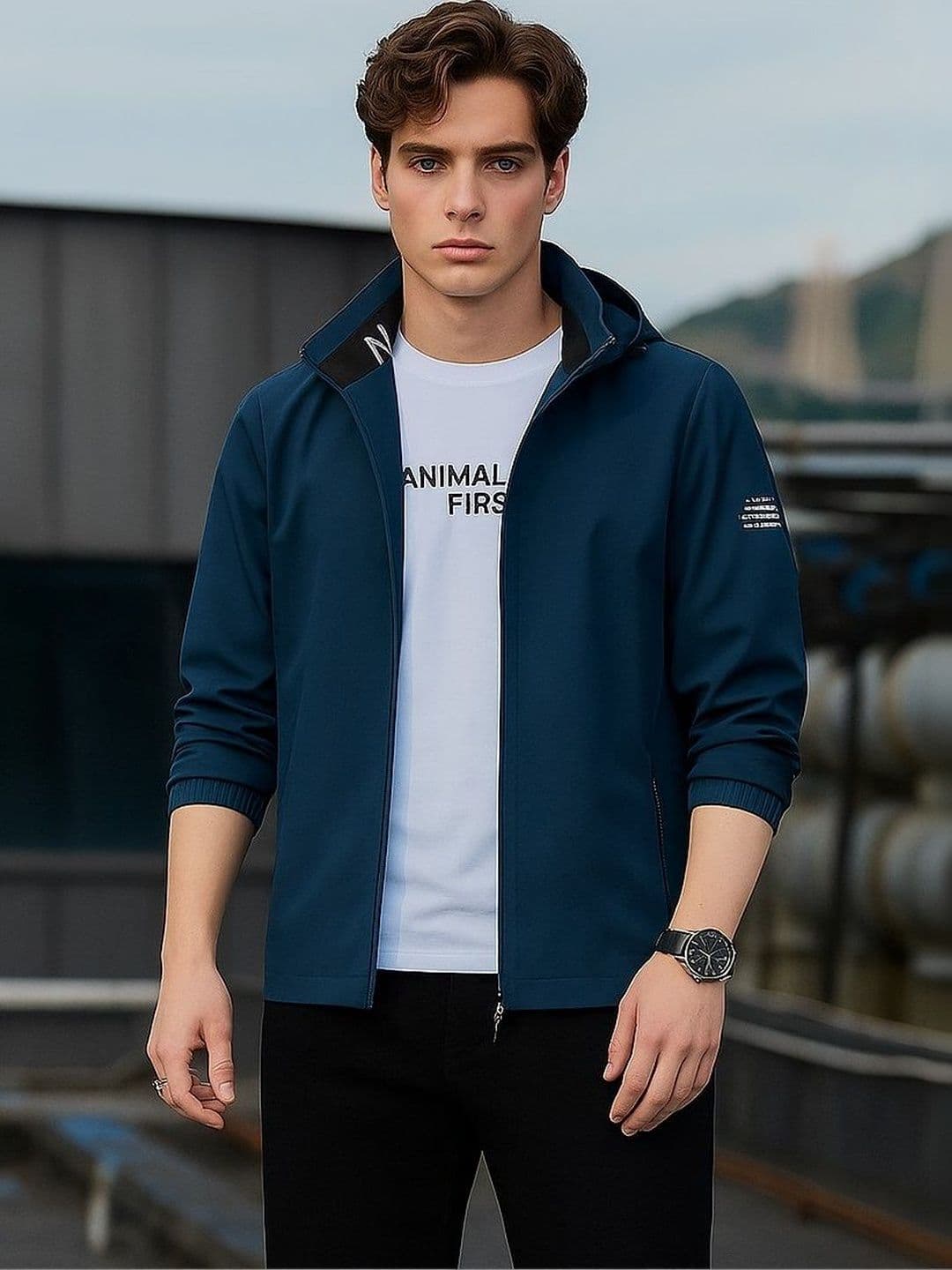 TAZO Men Hooded Solid Lightweight Sporty Jacket - view 1