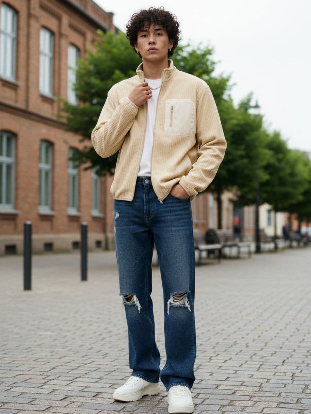 glitchez Self Striped Mock Collar Tailored Jacket With Oversized Pocket - view 1