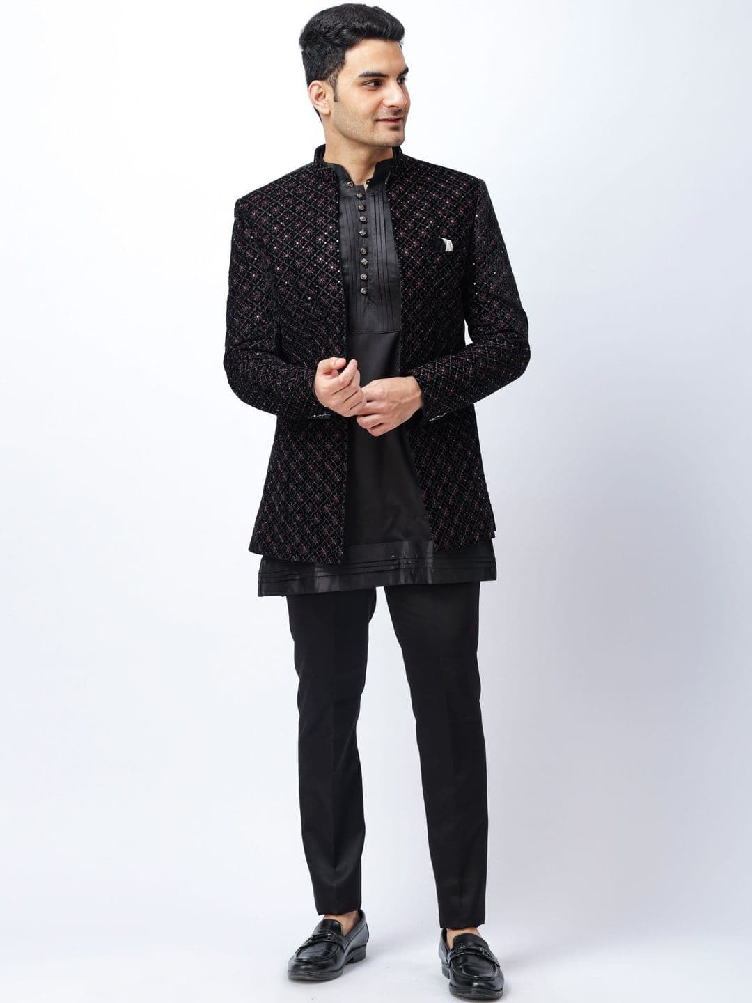 Aesthelia Men Embroidered Blazer with Inner and Trousers Sherwani - view 1