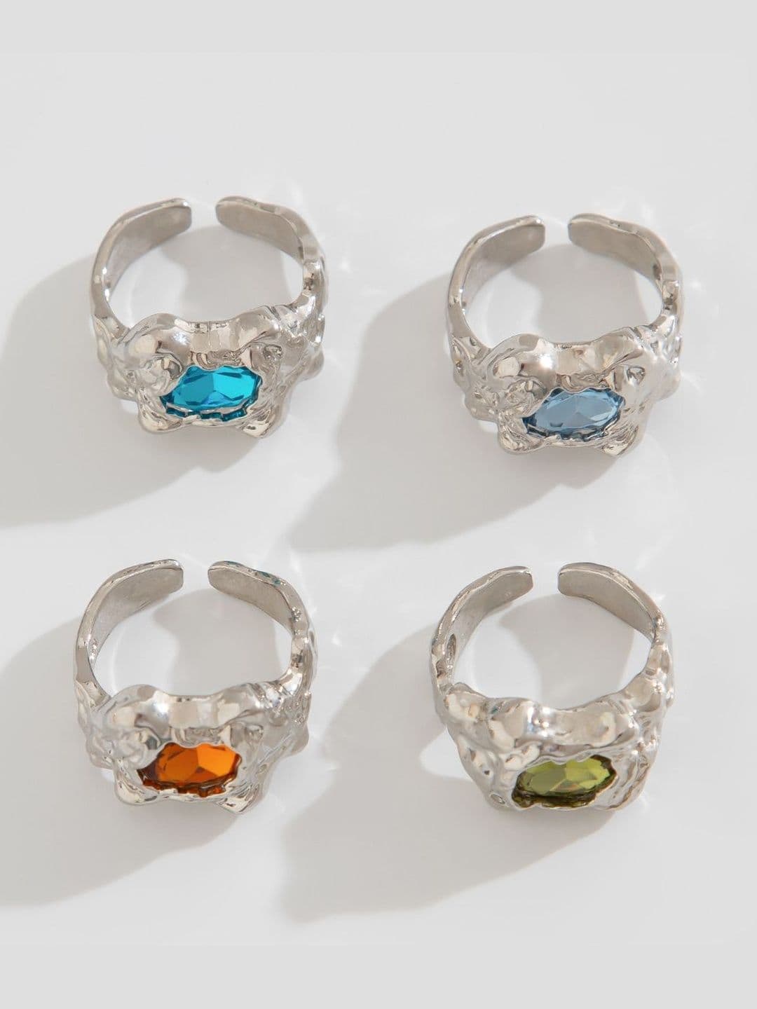StyleCast x Revolte Men Set Of 4 Silver-Plated Stone-Studded Finger Ring - view 1